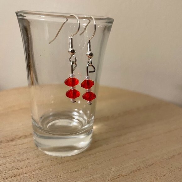 Double Red Fashion Beaded Earrings - Picture 1 of 1